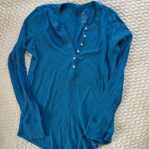 Women's Blue Long Sleeve Henley Top